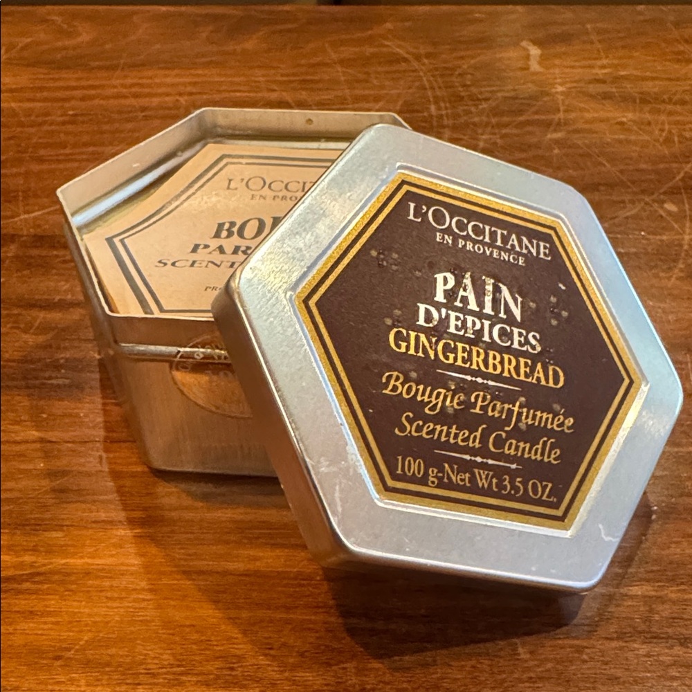 NEW L’occitane Gingerbread Lidded Tin Bougie Scented Candle 3.5 oz 20 hrs
